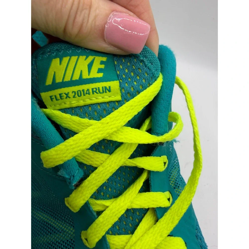 Nike Flex 2014 Run Teal Neon Yellow Running Shoes 642767-300 Womens 9.5